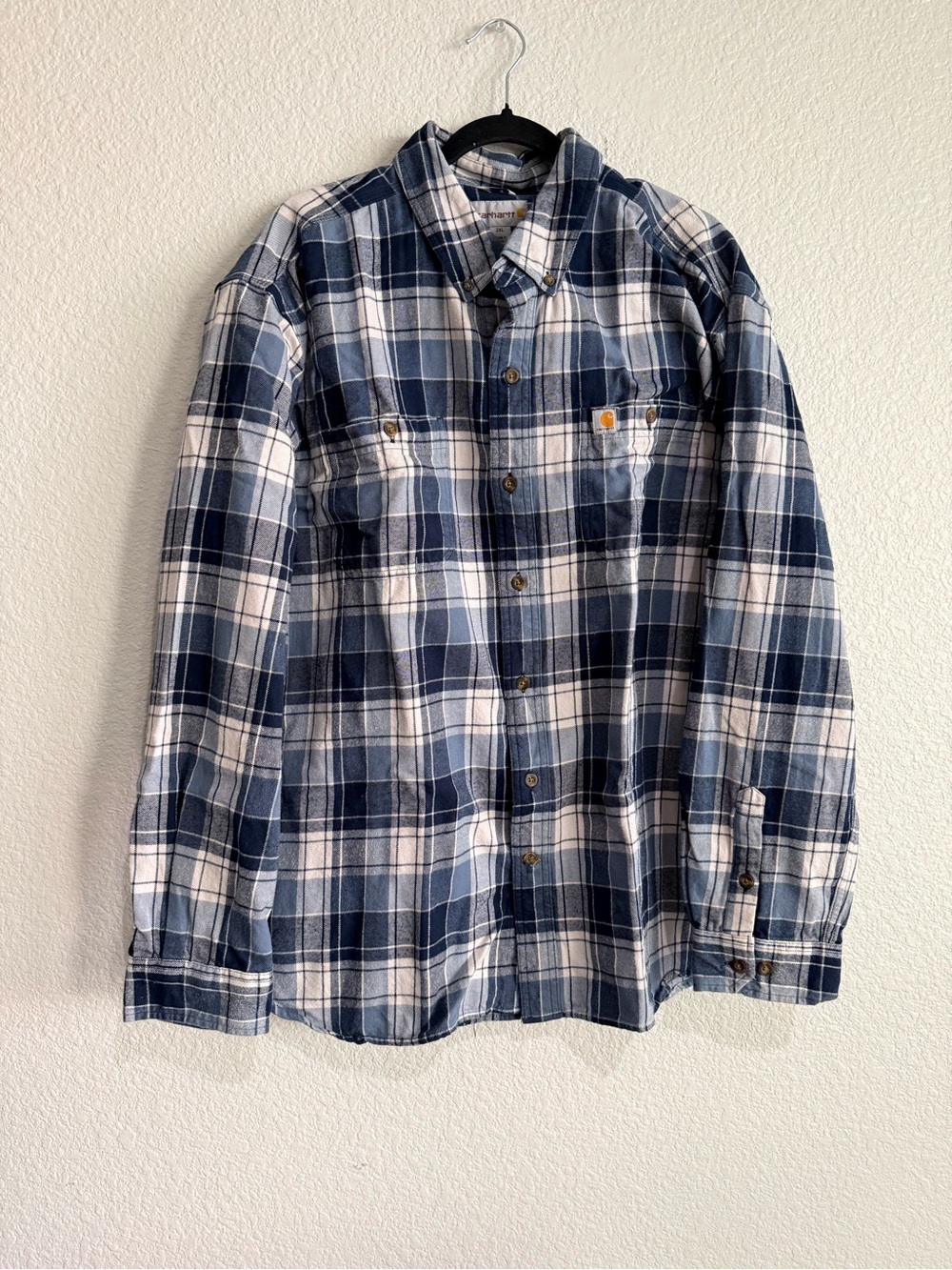 Carhartt Blue White Plaid Button-Up Shirt relaxed fit xxl